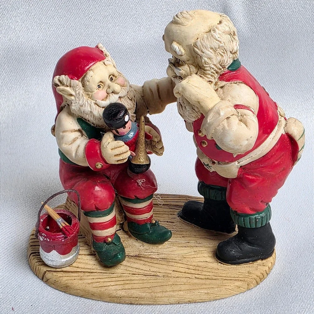 Vintage Midwest Importers Santa and Elf Workshop Figurine Christmas Decor